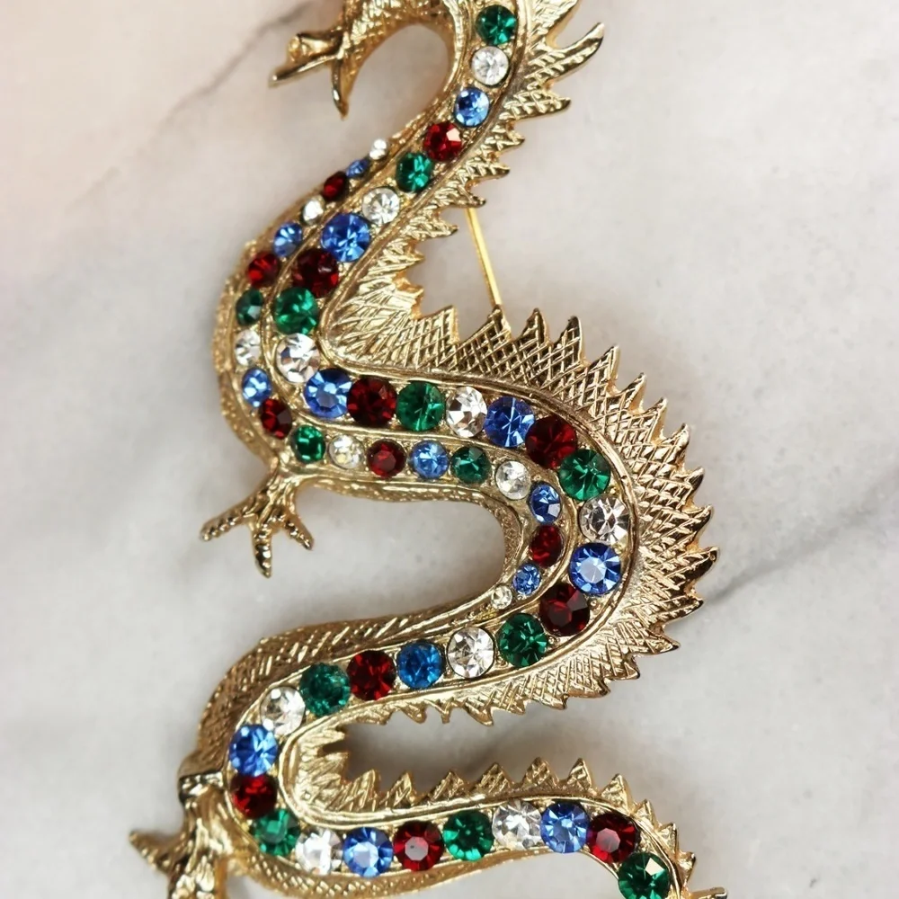 LUNAR NEW YEAR Crystal Encrusted Dragon Brooch 🌙
